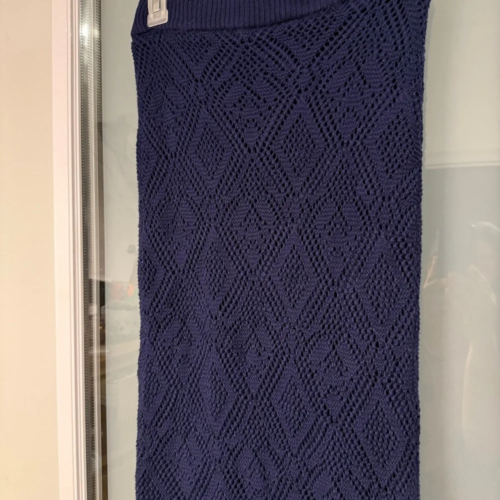 Freshman 1996 Women’s Navy Blue Crochet Knit Midi Skirt Size S Lined Straight